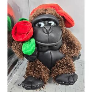 DAN DEE Gorilla 7" Plush Toy Stuffed Animal Ball Cap Rose Leatherette Features